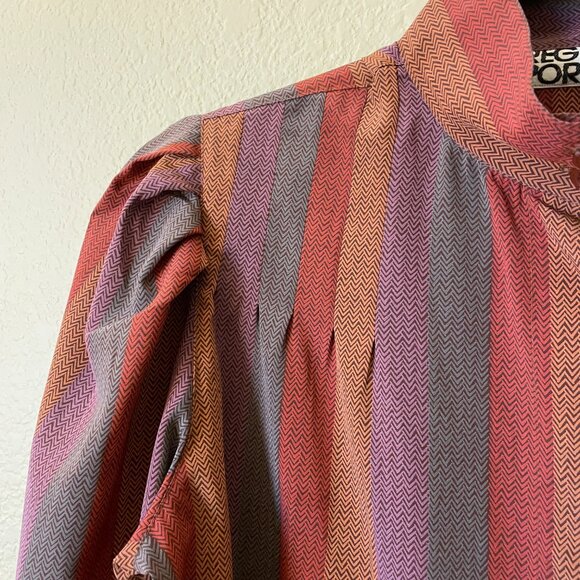 Vintage 70s Retro Secretary Blouse Regina Porter Striped 2 Piece Skirt Set XS/S - Picture 5 of 16